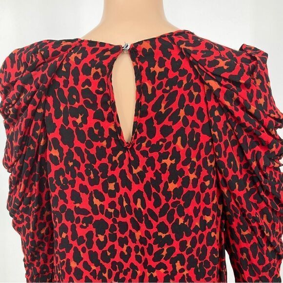 Zara Puff Sleeve Red/Black Animal Print Top Size S - Picture 5 of 11